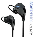 APEKX Wireless 4.1 Bluetooth Stereo In-Ear Lightweight Headphones, Earbuds, Earphones, Headset (Sports, Running, Jogging, Gym, Workout with Mic QY7 Black Secure Fit Ear Hooks)
