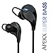 APEKX Wireless 4.1 Bluetooth Stereo In-Ear Lightweight Headphones, Earbuds, Earphones, Headset (Sports, Running, Jogging, Gym, Workout with Mic QY7 Black Secure Fit Ear Hooks)