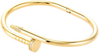 Chiconon Stainless Steel Men &amp; Women Expandable Nail Bangle Bracelet - Free Gift Box Included Gold