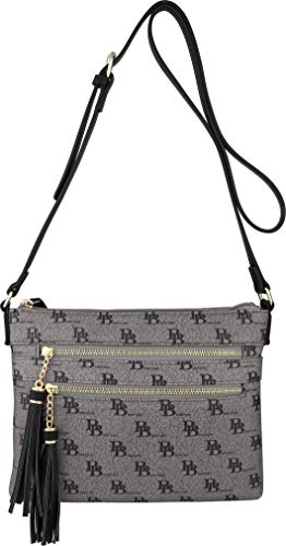 B BRENTANO Vegan Multi-Zipper Crossbody Handbag Purse with Tassel Accents (BB Black)