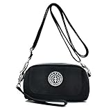 Women's Casual Water-resistant Nylon Wristlet Purse 3 Layers Zipper Clutch Wallet Handbag Small Cell Phone Crossbody Shoulder Bag (Black)