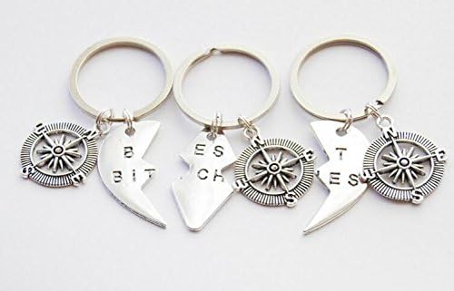Three Compass Keychains 3 Best Bitches Keychains Set of Three Compass Keychains Best Bitches Keychains Broken Heart Keychain Bitch Keychains
