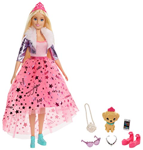 Barbie GML76 - Prinzessinnen-Abenteuer Puppe Mit Mode (ca. 30 cm), Blond, Puppe Mit Hündchen, 2 Paar Schuhe, Diadem Und 4 Accessoires, Für Kinder Von 3 Bis 7 Jahren
