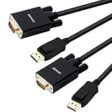 DisplayPort to VGA 6 Feet Cable 2 Pack, Benfei Display Port Male to VGA Male Gold-Plated Cord 6 feet Compatible for Lenovo, Dell, HP, ASUS and Other Brand