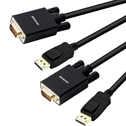 DisplayPort to VGA 6 Feet Cable 2 Pack, Benfei Display Port Male to VGA Male Gold-Plated Cord 6 feet Compatible for Lenovo, Dell, HP, ASUS and Other Brand