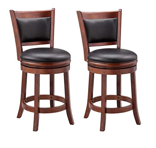 Ball & Cast Jayden Hardwood Counter-Height Swivel Bar Stool with Faux-Leather Upholstery, 24-Inch, Set of 2, Cherry Chocolate