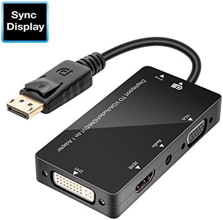 Displayport Converter , 1920x 1080p Displayport to HDMI DVI VGA Adapter 4 in 1 Synchronous Display with Micro USB Audio Output Male to Female Converter for Laptop Computer, Monitor, Projector