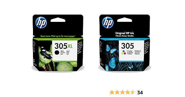HP 3YM62AE, \u200b\u200b3YM60AE Cartuchos originales HP 305 negros XL y tricolores en  kit con 5 hojas Photo GM 10x15 265 g / m para 2720 2710 4110 4120 4122 6420  6430 6022 6010 6020 6030 : Amazon.es: Informática