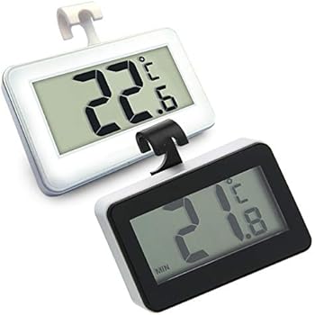 [Upgraded] Refrigerator Fridge Thermometer, Waterproof Freezer Thermometer, Large LCD Digital Display, Max/Min Temperature Record, Hanging, Standing, Magnetic Stick Placements, Black&White - 2 X Pack