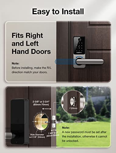 Fingerprint Door Lock, Bluetooth APP Smart Lock with Anti-Peeping, Keyless Entry Door Lock with Handle, Electronic Digital Door Lock, Biometric Door Lock, Smart Lock for Front Door, Home, Apartment