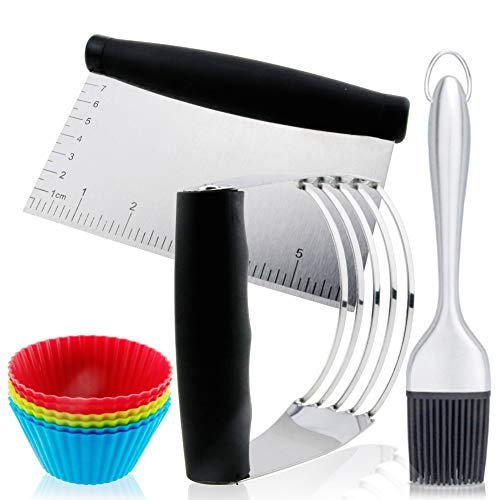 Pastry Scraper, Dough Blender, Pastry Brush with 6 PCS Silicone Baking Cup, Pie Dough Cutter Pastry Cutter Set Stainless Steel Pastry Cutter Dough Blender
