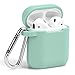 AirPods Case, GMYLE Silicone Protective Shockproof Wireless Charging Airpods Earbuds Case Cover Skin with Keychain Set Compatible for Apple AirPods 2 & 1 - Mint Green