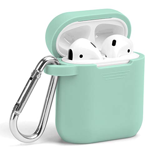 AirPods Case, GMYLE Silicone Protective Shockproof Wireless Charging Airpods Earbuds Case Cover Skin with Keychain Set Compatible for Apple AirPods 2 & 1 - Mint Green