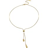 Navirix Dainty Gold Lariat Teardrop Pendant Necklace for Women Simple Adjustable Drop Y Necklaces Unique Waterdrop Choker Necklace Jewelry Accessories
