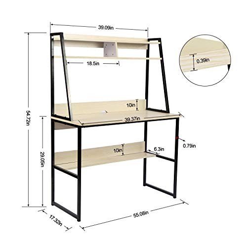 HOME BI Multi-Functional Computer Desk with Hutch and Storage Bookshelf Writing PC Laptop Study Table Workstation for Home Office, 39.37" x 18.9" x 54.5"