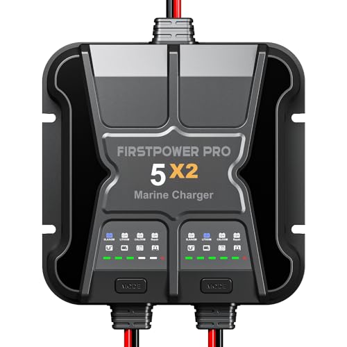 2 Bank Marine Battery Charger 5X2, 10A (5A/Bank) - 12V Waterproof Onboard...
