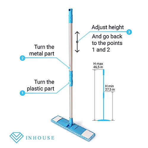 Dust Mop with Enhanced Holding Mechanism & Stainless Steel Telescopic Handle-for Wet & Dry Hardwood Wood Laminate & Tile Floor Cleaner Set with 2 Microfiber Mop Washable Pads & Brush Cleaner.