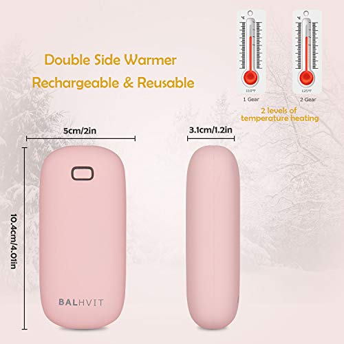 Balhvit Rechargeable Hand Warmer, 6400mAh Electric Hand Warmers Pocket Power Bank, Heat Therapy Hand Heater Charger, Reusable Handwarmers for Outdoor Sports, Winter Gifts for Women & Men (Pink)