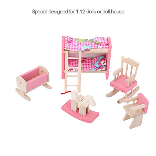 1:12 Mini Puppenhaus Möbel Sets Holz Miniatur Möbel Pretend Play Spielzeug Simulation Schlafzimmer Spielzeug Set für Kinder (Kinderschlafzimmer) – Bild 3