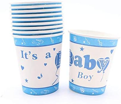AEX 10pcs It's A Baby Boy Paper Cups - 7oz Disposable Party Supplies - Birthday Dinner Lunch Tableware (Blue)