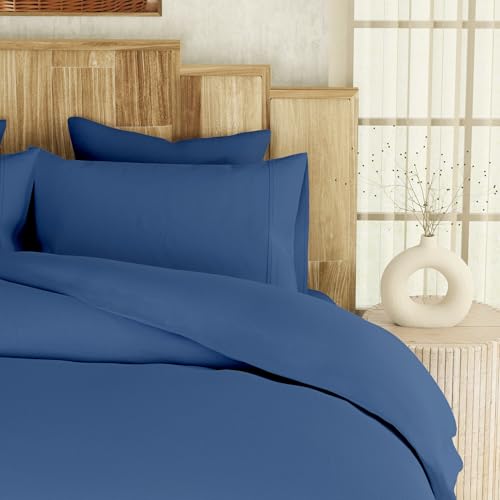 Purity Home 100% Organic Cotton King Size Duvet Cover Set Navy 230x220 cm, 3-Pieces Bedding, Soft Finish & Low Pilling, Cool & Crisp Feel, Quilt Cover with Secure Button Closure, Corner Ties