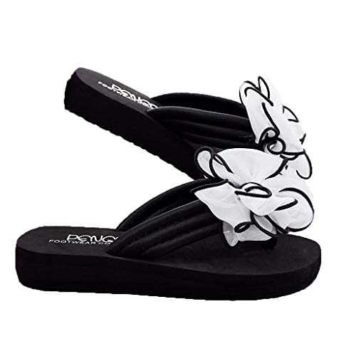 Teresamoon-Shoes Summer Fashion Women's Bow Wedges Flip Flops Non-Slip Clip Toe Beach Slippers White