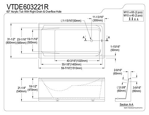 image for KINGSTON BRASS VTDE603221R 60-Inch Contemporary Alcove Acrylic Bathtub