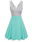 MISSKY Women's Open Back Sleeveless Sexy Hollow out Black White Stripe Slim Fit and Flare Classical Casual Cute Mini Cocktail Retro Vintage Swing Dress (S, Mint)