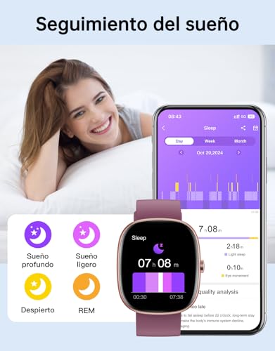 GUIJITUO Women's Smart Watch with Bluetooth 5.4, Smartwatch 1.85 Inch AMOLED for Android iOS, Pedometer with 113+ Sports and 5ATM Waterproof, Fitness Bracelet with Sleep Monitor/SpO2 (Purple) | Whatsapp Notificaciones, 1.8" Smartwatch con SpO2/Pulsómetro/Monitor de Sueño, 113 Modos Deportes