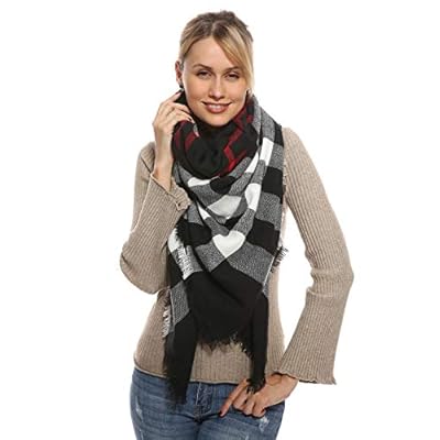 Classic Plaid Blanket Oversized Cozy Scarf - Chunky Fashion Tartan Wrap Shawl Scarves