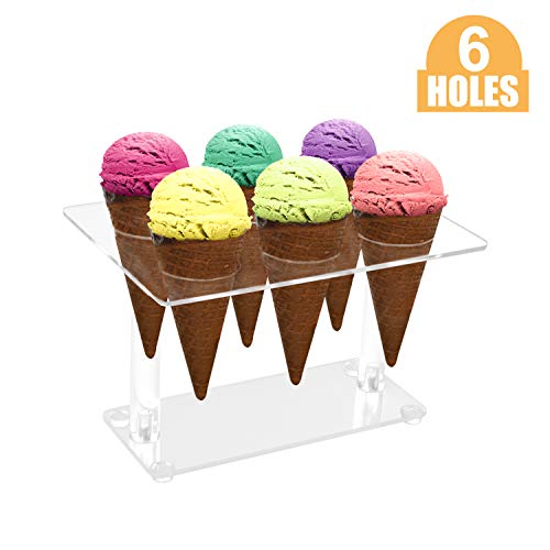 AILELAN Cone Holder, Clear Acrylic Ice Cream Cone, Sushi Hand roll Stand Holder, 6 Holes