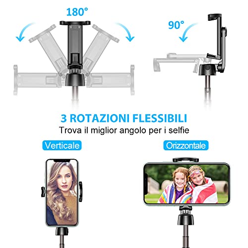 Goigrn Bastone Selfie, Estensibile 3 in 1 Treppiede Smartphone, Selfie Stick con Telecomando Wireless Rimovibile Compatibile con iPhone 14 Pro Max/13 Pro/12/11/XS Max/XR, Galaxy, ecc