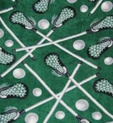 2 Yards Pre-Cut - LaCrosse Sticks &amp; Balls Tossed on Green Fleece Fabric (Great for Quilting, Sewing, Craft Projects, Blankets &amp; More) Pre-Cut 2 Yards x 60"
