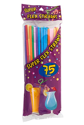 LaMi 75 Super Flex Straws, Plastic Assorted Colors