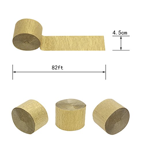 Coceca 82ft Gold Streamers Rolls Gold Crepe Paper Streamers, 6 Rolls, for Various Birthday Party Wedding Festival Party Decorations - Thumbnail 2