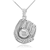 Solid 925 Sterling Silver Softball Glove and Ball Pendant Necklace
