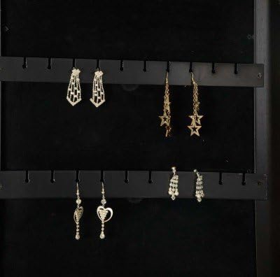 Laney Lockable Wall-Mount Jewelry Armoire with Ring Holders, Earring Hooks, Necklace Hooks, and Compartments, Black