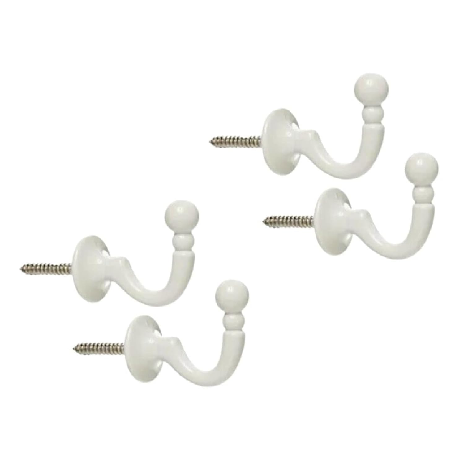 White Curtain Tassel Hooks - U Shaped Tie Backs, Screw In Hooks, Pack of 4