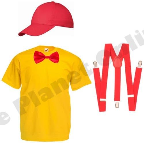 Childrens Kids Tweedle Dee Dum Alice in Wonderland Fancy Dress Costume Top Cap Bow Tie Braces (9-12 years)