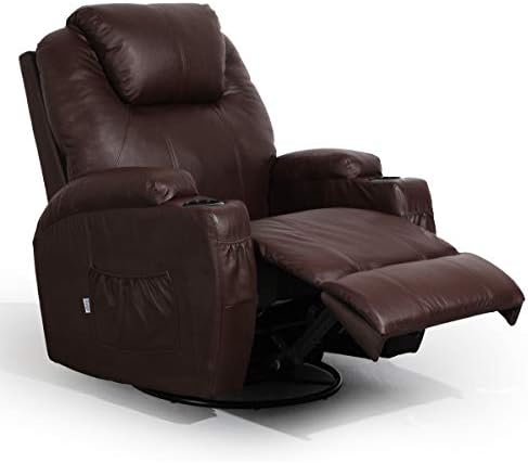 Unionline Massage Recliner Chair Heated PU Leather Ergonomic Lounge 360 Degree Swivel (Brown)