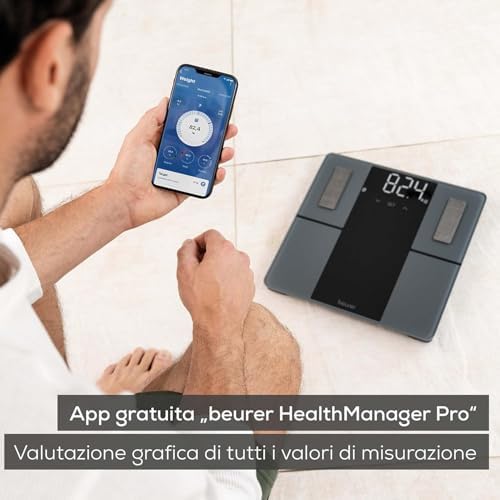 BF 500 bilancia pesapersone digitale con Bluetooth & app con misurazione di massa grassa, percentuale muscolare, fabbisogno calorico ecc. trasferimento dati ad Apple Health & co., fino a 180 kg