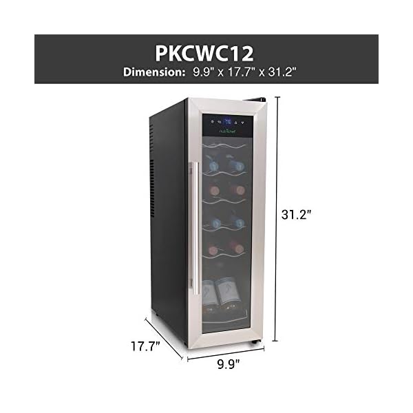 12-Bottle-Wine-Cooler-Refrigerator-White-Red-Wine-Fridge-Chiller-Countertop-Wine-Cooler-Freestanding-Compact-Mini-Wine-Fridge-12-Bottle-wDigital-Control-Stainless-Steel-Door-NutriChef-PKCWC12