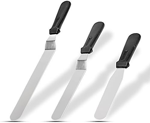 LAVAVIDA Icing Spatula Set, Stainless Steel Angled Cake Frosting Knives with Plastic Handle, Set of 3 Professional Cake Decorating Tools, 6/8/10 Inch Length