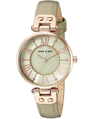 Women's Quartz Metal and Leather Dress Watch, Color:Green (Model: AK/2718RGSA)