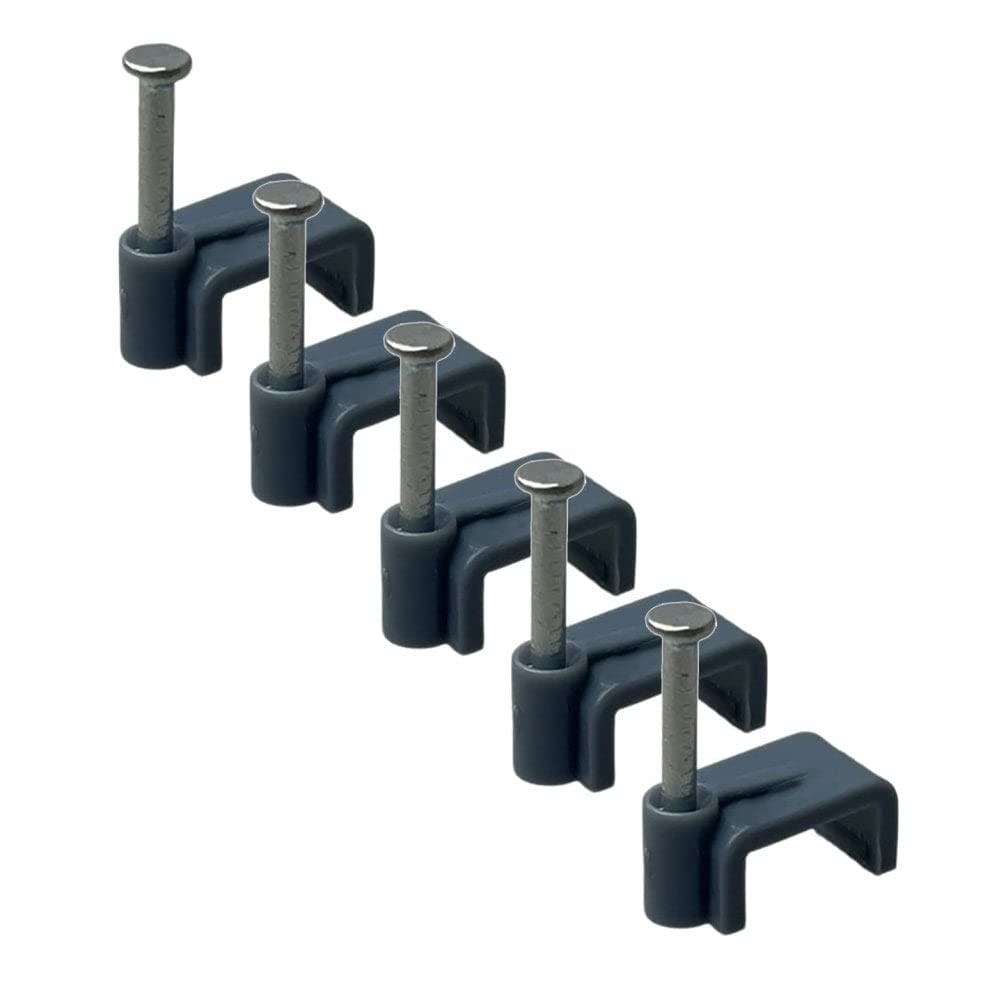 On1shelf® Flat Grey 8.0 mm Cable Clips, Bag of 50, Skirting Wire Nail Clips, Cable Tacks for Ethernet, Electrical Cables, Walls