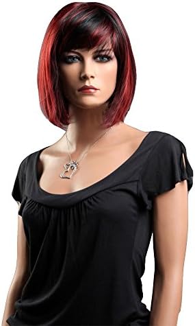 Troadzwig Red Black Flaxen Bob Short Straight Natural As Real Hair Full Wigs for Women Ladies Party