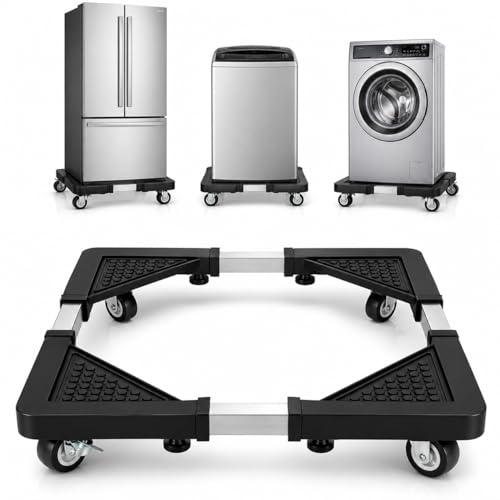 Suporte Movel Ajustavel com Rodinhas para Eletrodomesticos ate 138kg Base Multiuso para Geladeira Fogao Maquina de Lavar Estrutura Reforcada 41 a 68cm