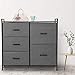 KINGSO Fabric 5 Drawer Dresser Storage Tower Organizer Unit with Sturdy Steel Frame and Easy-Pull Faux Linen Drawers for Bedroom Living Room Guest Room Dorm Closet - Dark Gray