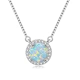 Wemeet Round Opal Necklace for Women, 18K White Gold Plated Cubic Zircon Diamond Halo Choker Necklace