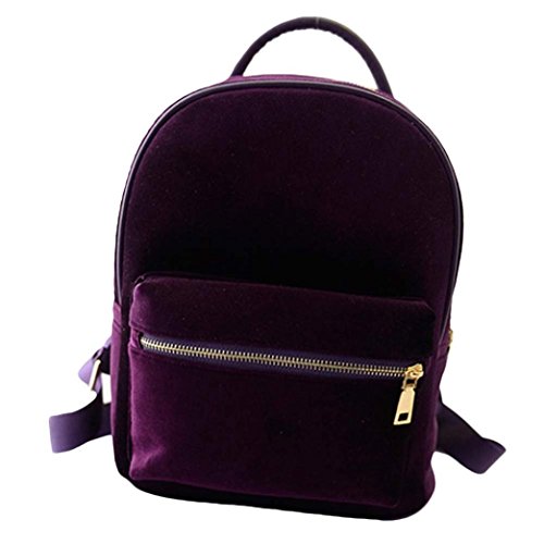 Gillberry Women Gold Velvet Small Rucksack Backpack School Book Shoulder Bag (Purple) - Thumbnail 6